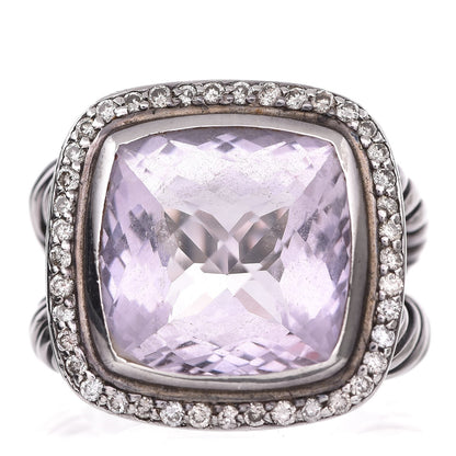David Yurman Sterling Silver Diamond Amethyst 14mm Albion Ring 50 5.5 6 of 10