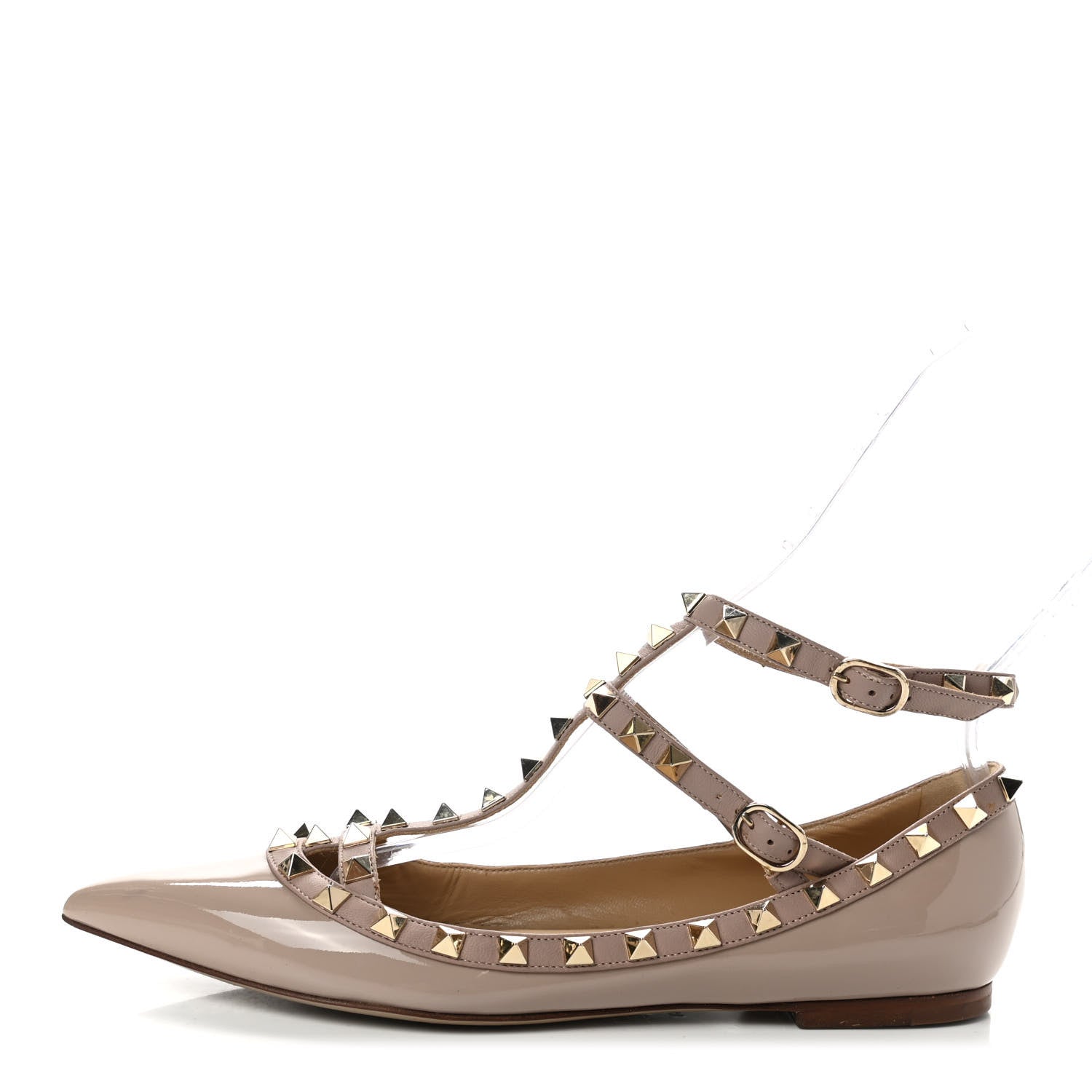 Valentino Garavani Patent Rockstud Cage Ballerina Flats 38 Poudre 1 of 7