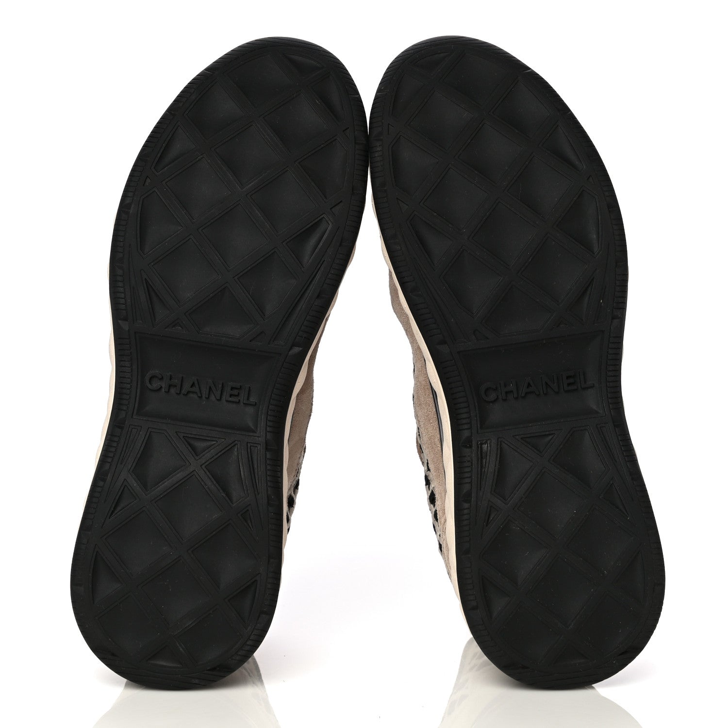 Chanel Suede Calfskin Embroidered CC Sneakers 37.5 Beige Black 7 of 14