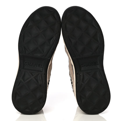 Chanel Suede Calfskin Embroidered CC Sneakers 37.5 Beige Black 7 of 14