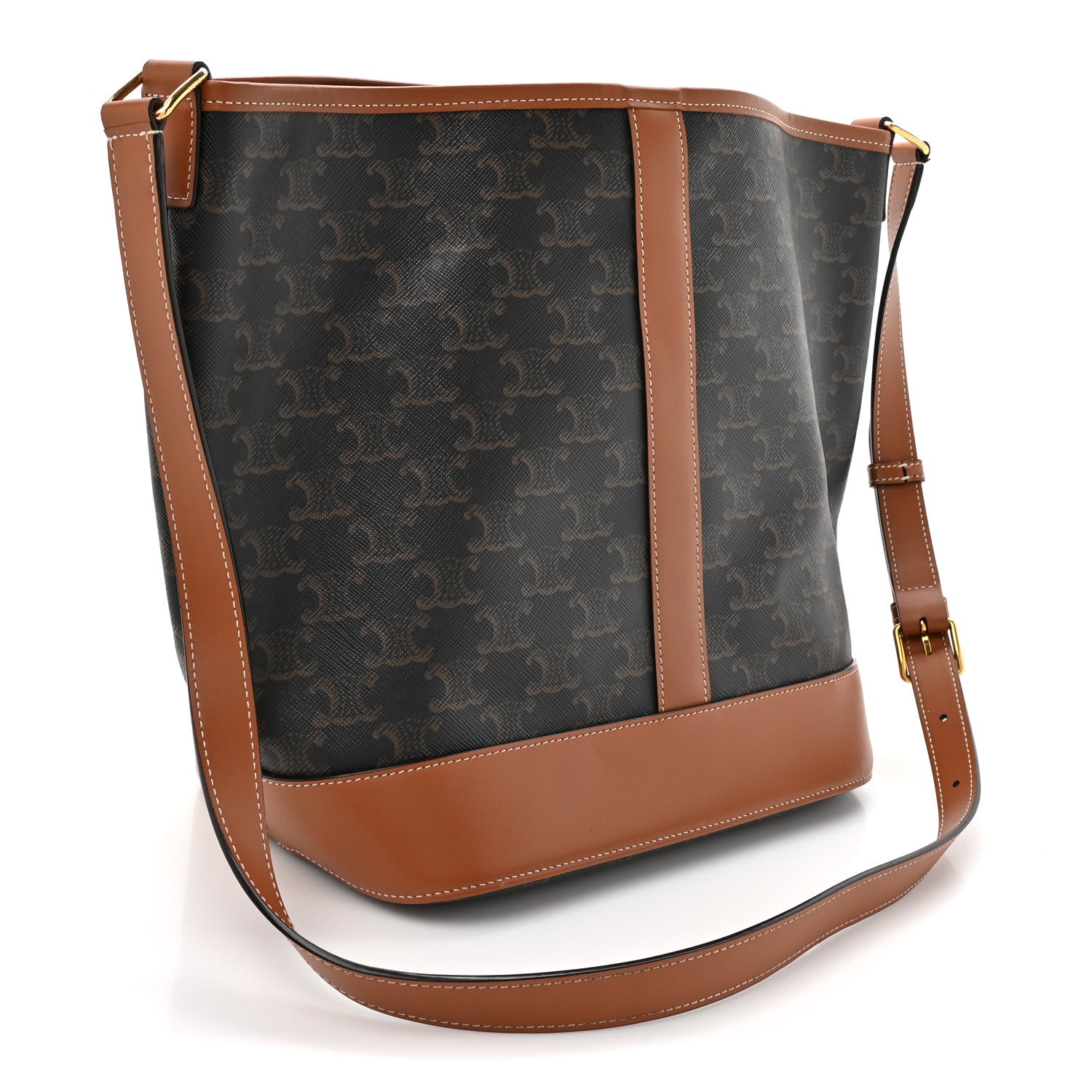 Celine Triomphe Canvas Calfskin Medium Bucket Bag Tan 2 of 12