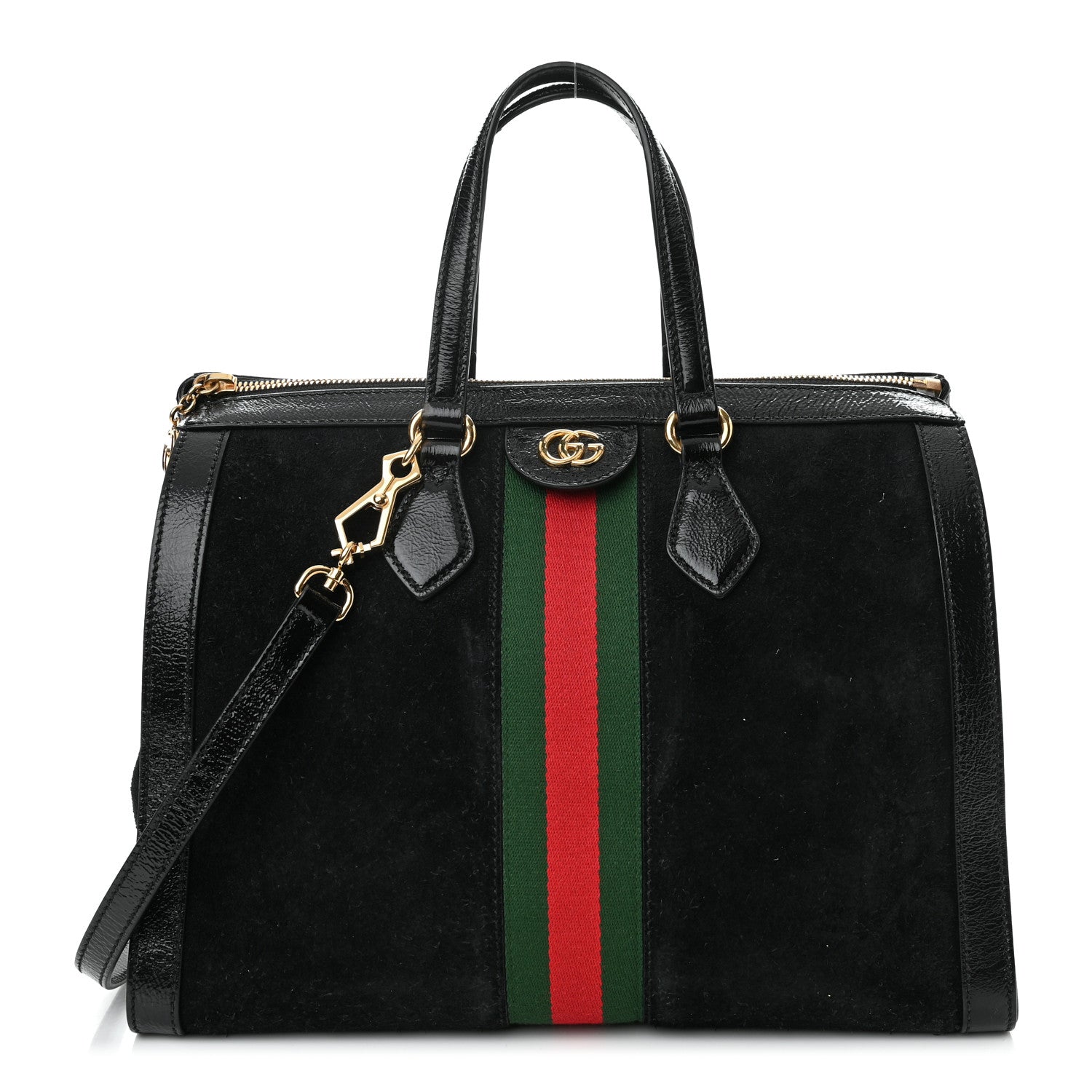 Gucci Suede Patent GG Web Medium Ophidia Tote Bag Black 1 of 10