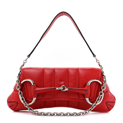 Gucci Nappa Vertical Matelasse Medium Maxi Horsebit Chain Shoulder Bag Beret Red 1 of 12