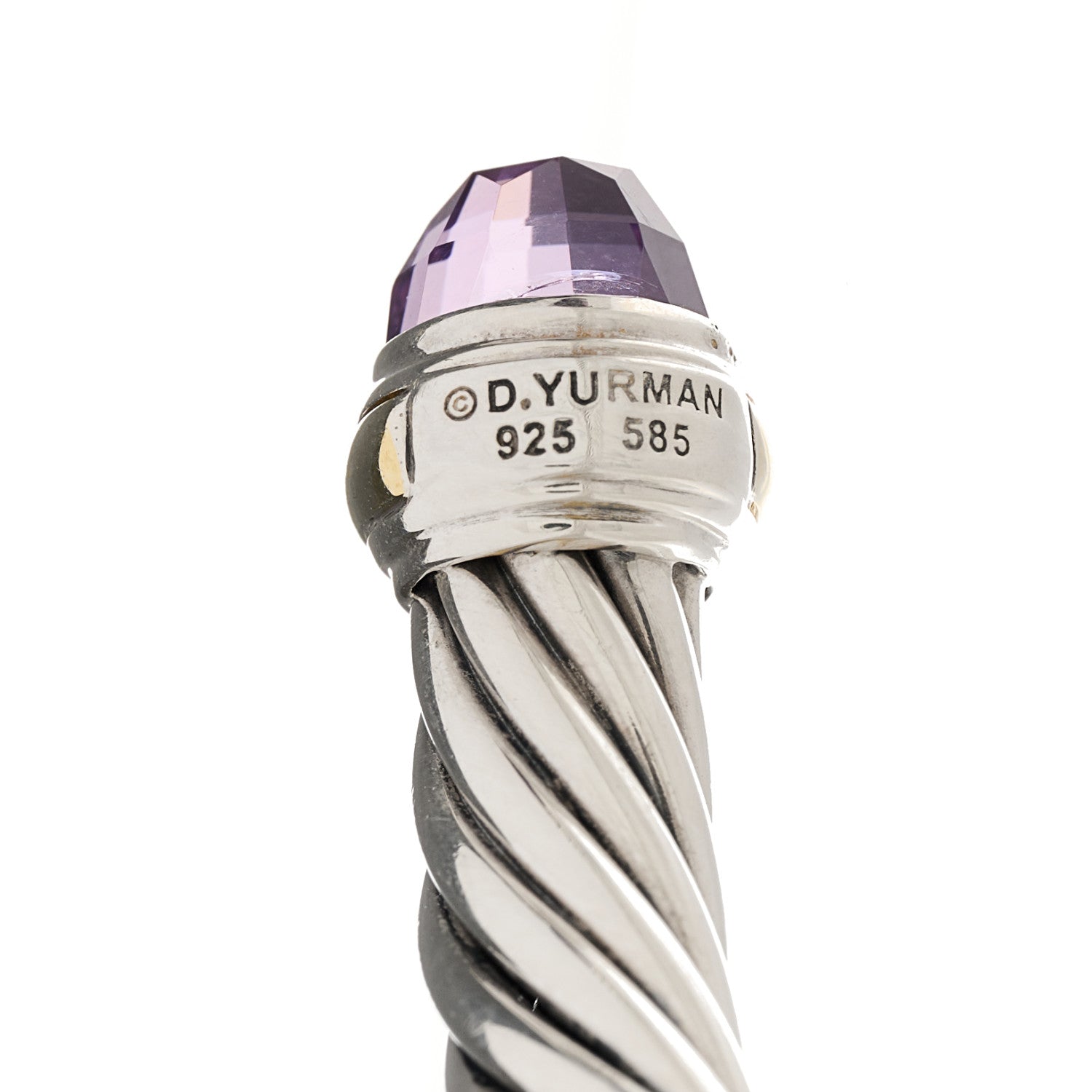 David Yurman Sterling Silver 14K Yellow Gold Amethyst 7mm Cable Classics Bracelet 3 of 4