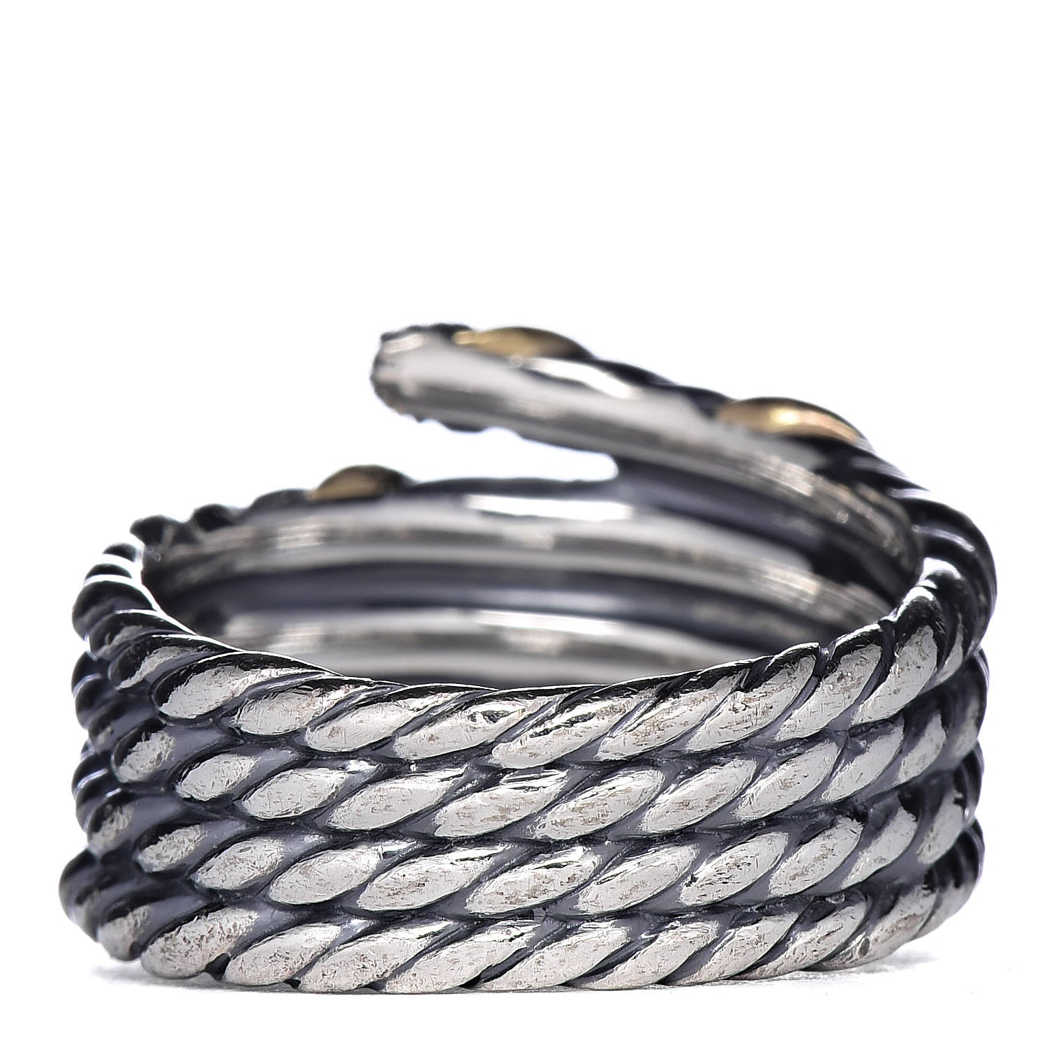 David Yurman Sterling Silver 18K Yellow Gold Black Diamond Willow Serpentine Ring 57 8 4 of 5
