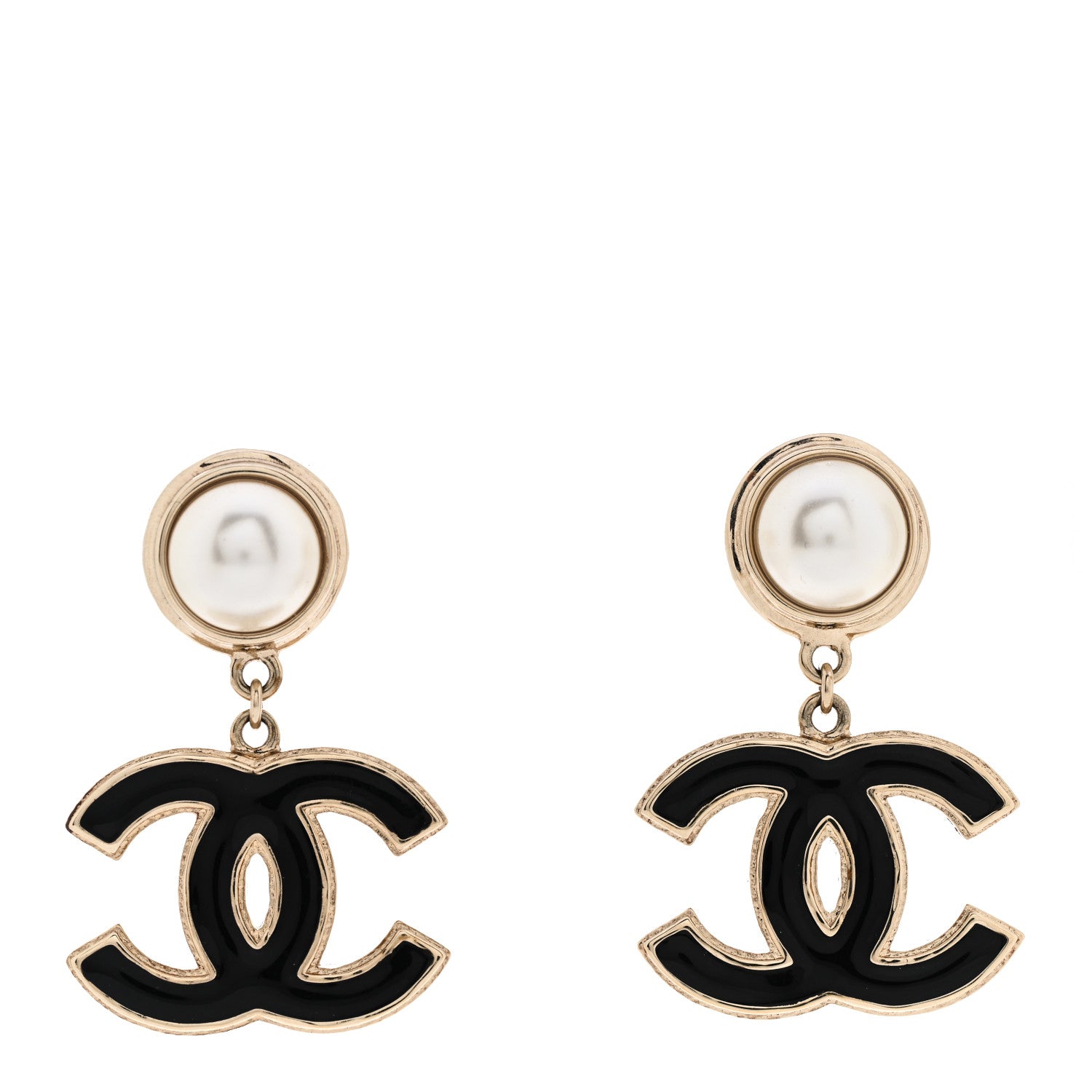 Chanel Pearl Enamel CC Drop Earrings Black 1 of 5