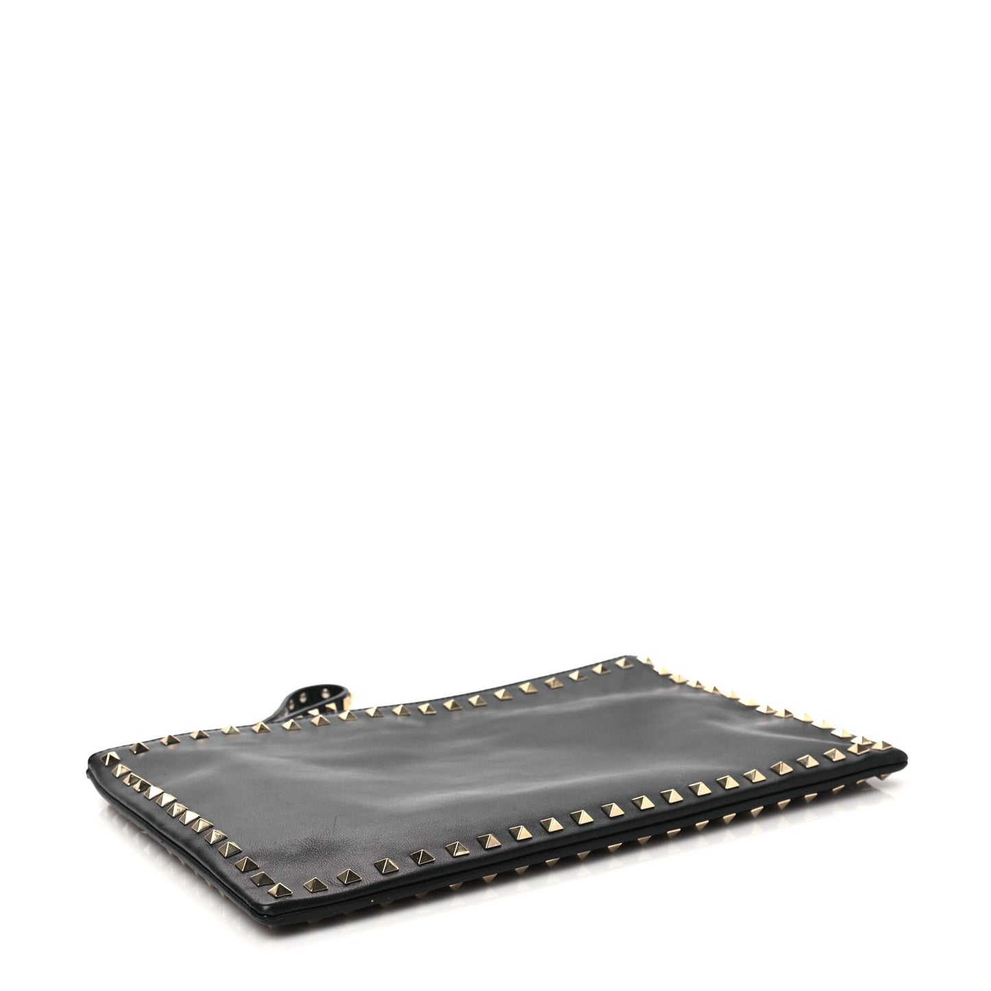 Vitello Large Rockstud Zip Wristlet Pouch Black