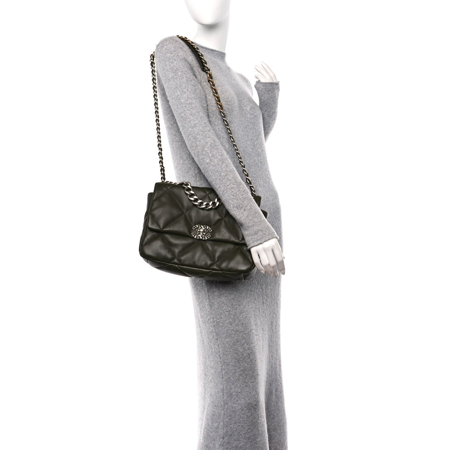 Chanel Lambskin Quilted Large Chanel 19 Flap Khaki 2 of 10