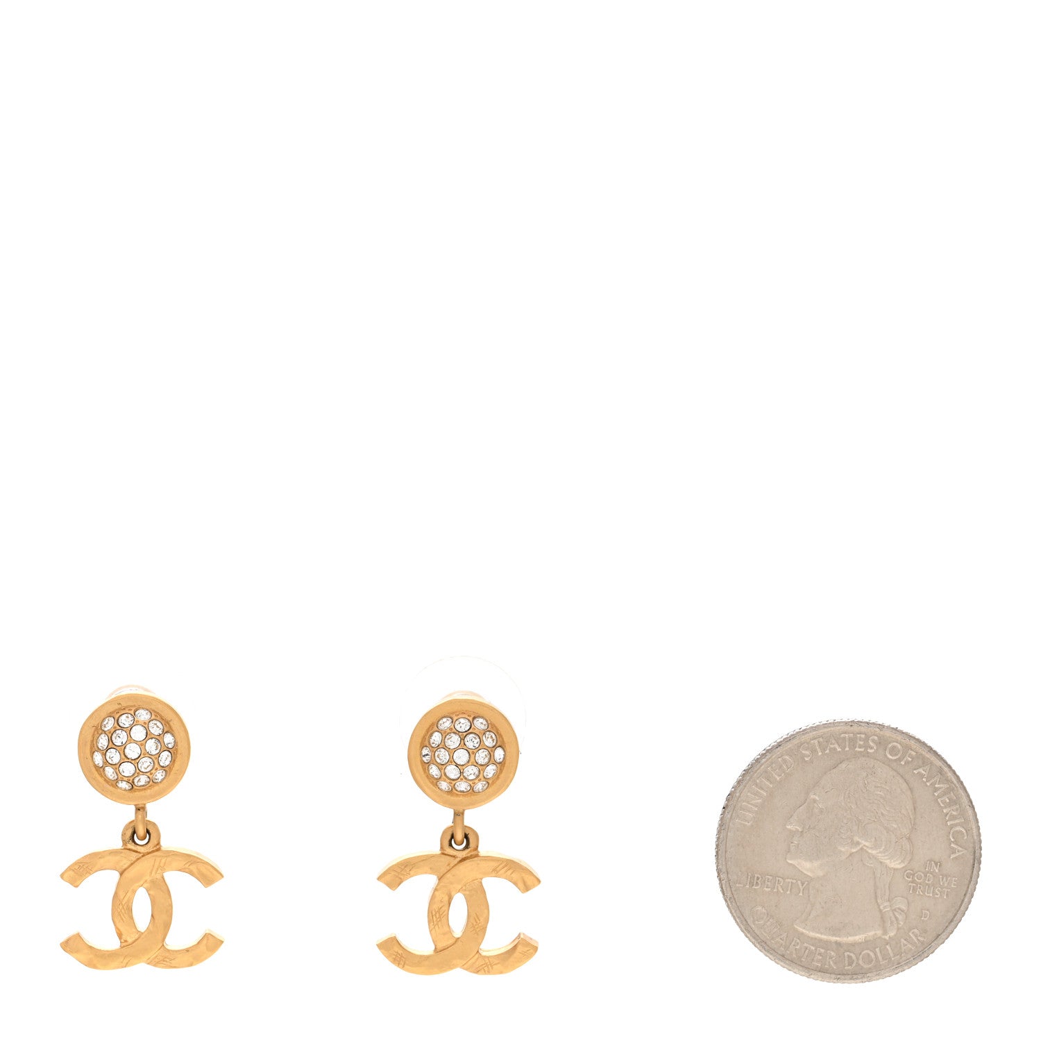 Chanel Crystal CC Drop Earrings Gold 2 of 5