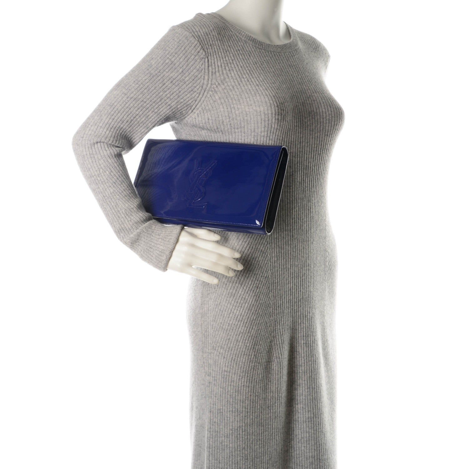 Saint Laurent Patent Calfskin Monogram Large Belle De Jour Clutch Royal Blue 2 of 7