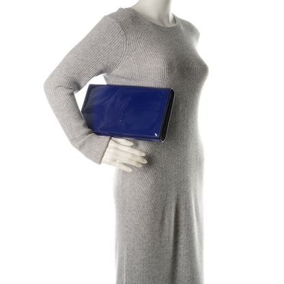 Saint Laurent Patent Calfskin Monogram Large Belle De Jour Clutch Royal Blue 2 of 7