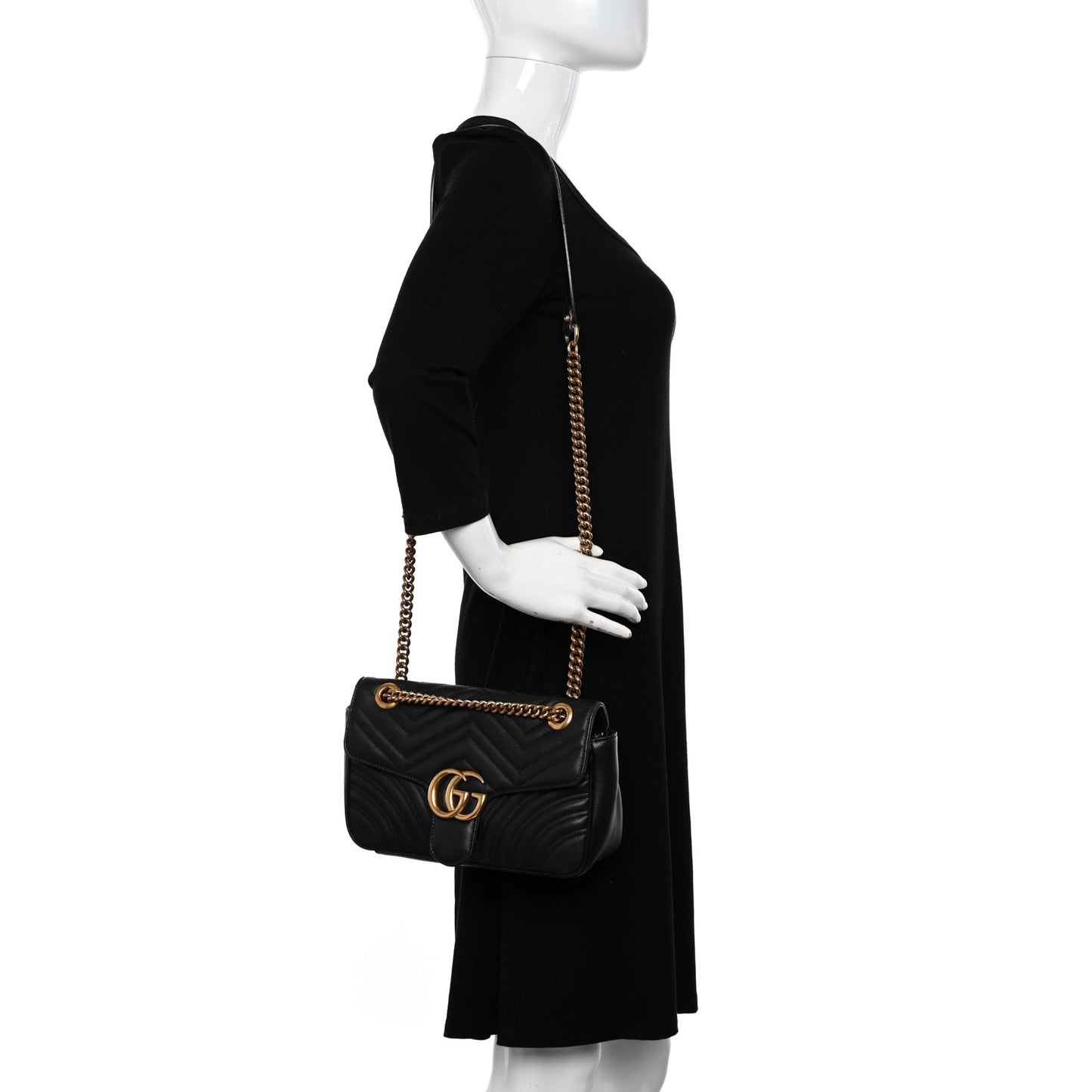 Calfskin Matelasse Small GG Marmont Shoulder Bag Black