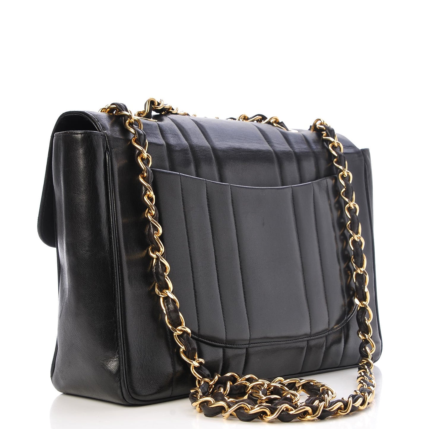 Lambskin Vertical Quilt Jumbo Single Flap Black