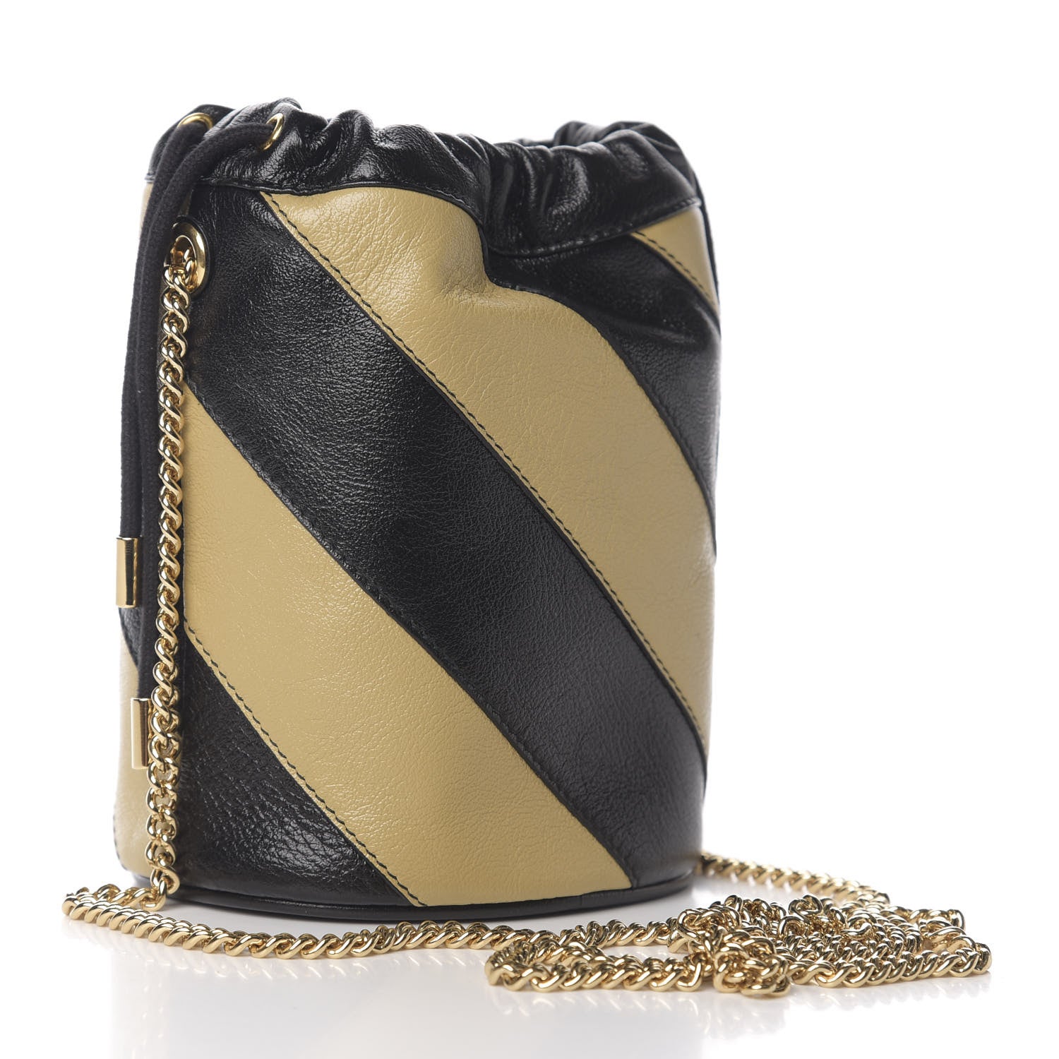 Gucci Calfskin Diagonal Striped Mini Zumi Bucket Bag Black Beige 2 of 9