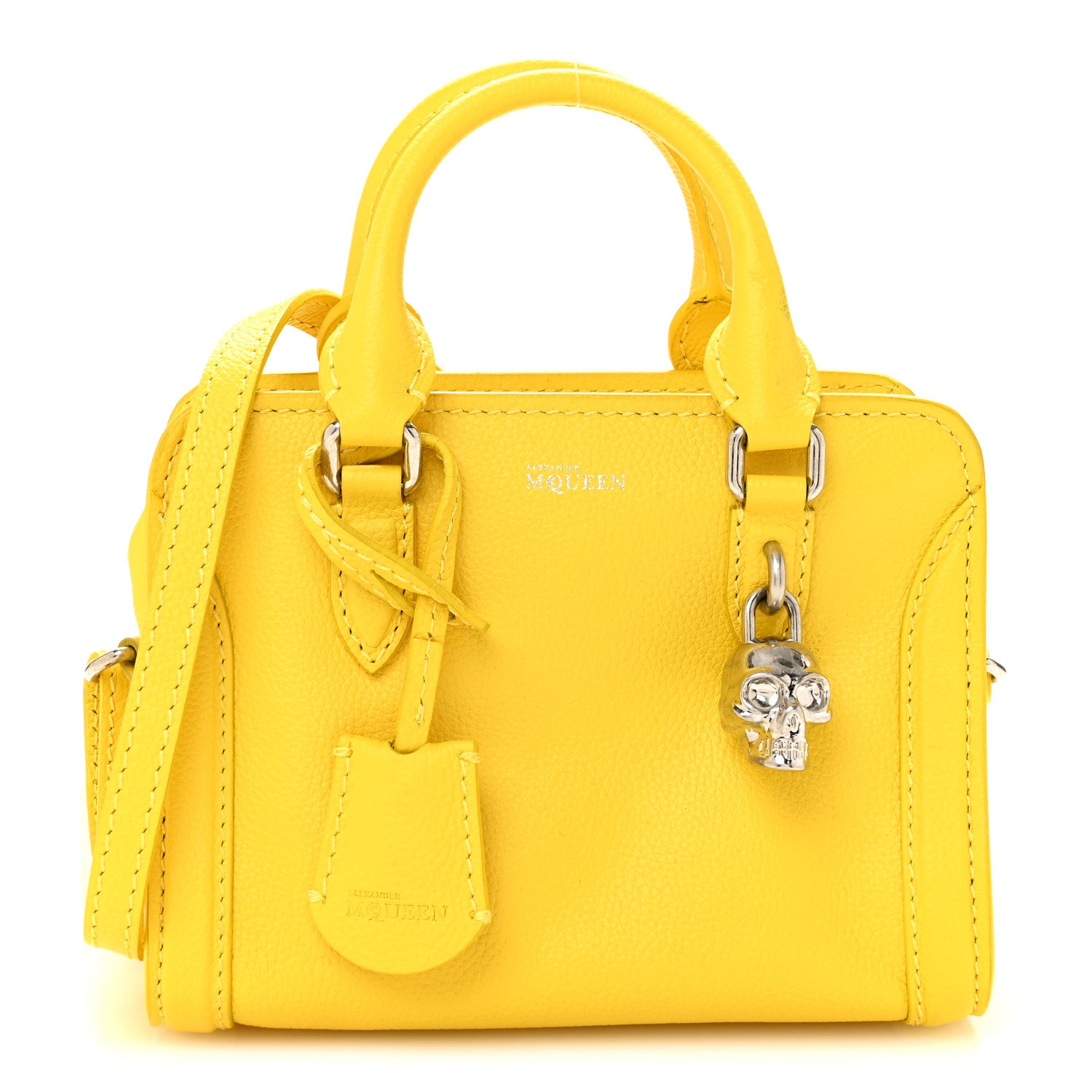 Alexander McQueen Pebbled Calfskin Mini Skull Padlock Zip Around Tote Imperial Yellow 1 of 16