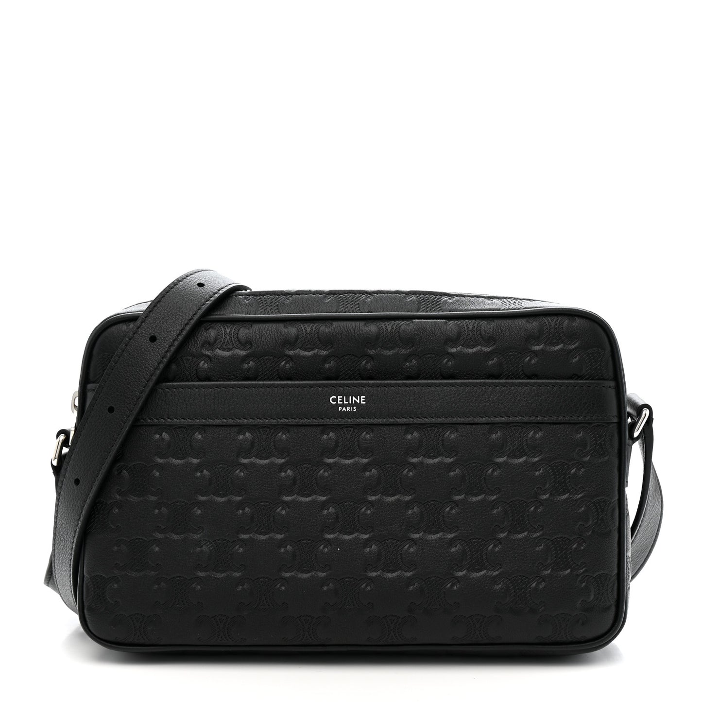 Calfskin Triomphe Embossed Medium Messenger Bag Black