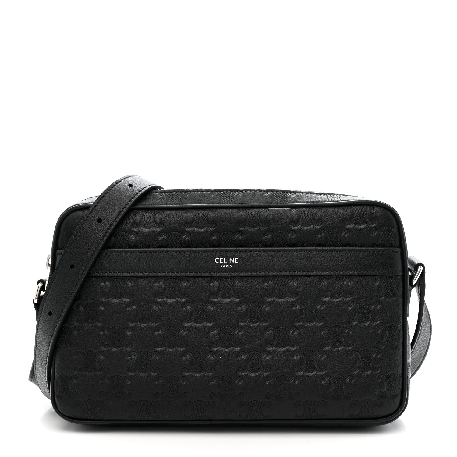 Celine Calfskin Triomphe Embossed Medium Messenger Bag Black 1 of 11