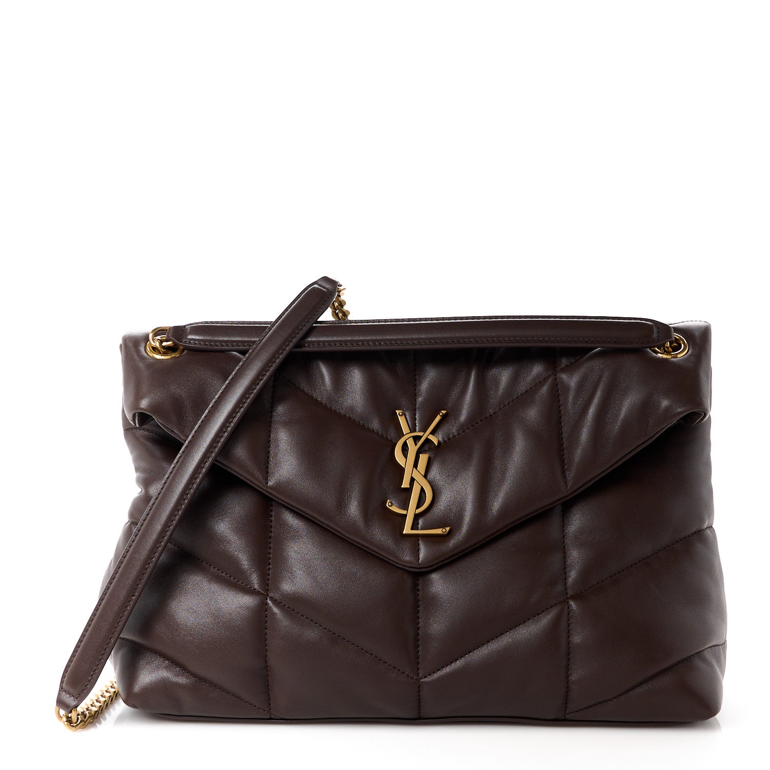 Saint Laurent Lambskin Quilted Small Loulou Puffer Monogram Chain Satchel Dark Ganache 1 of 11