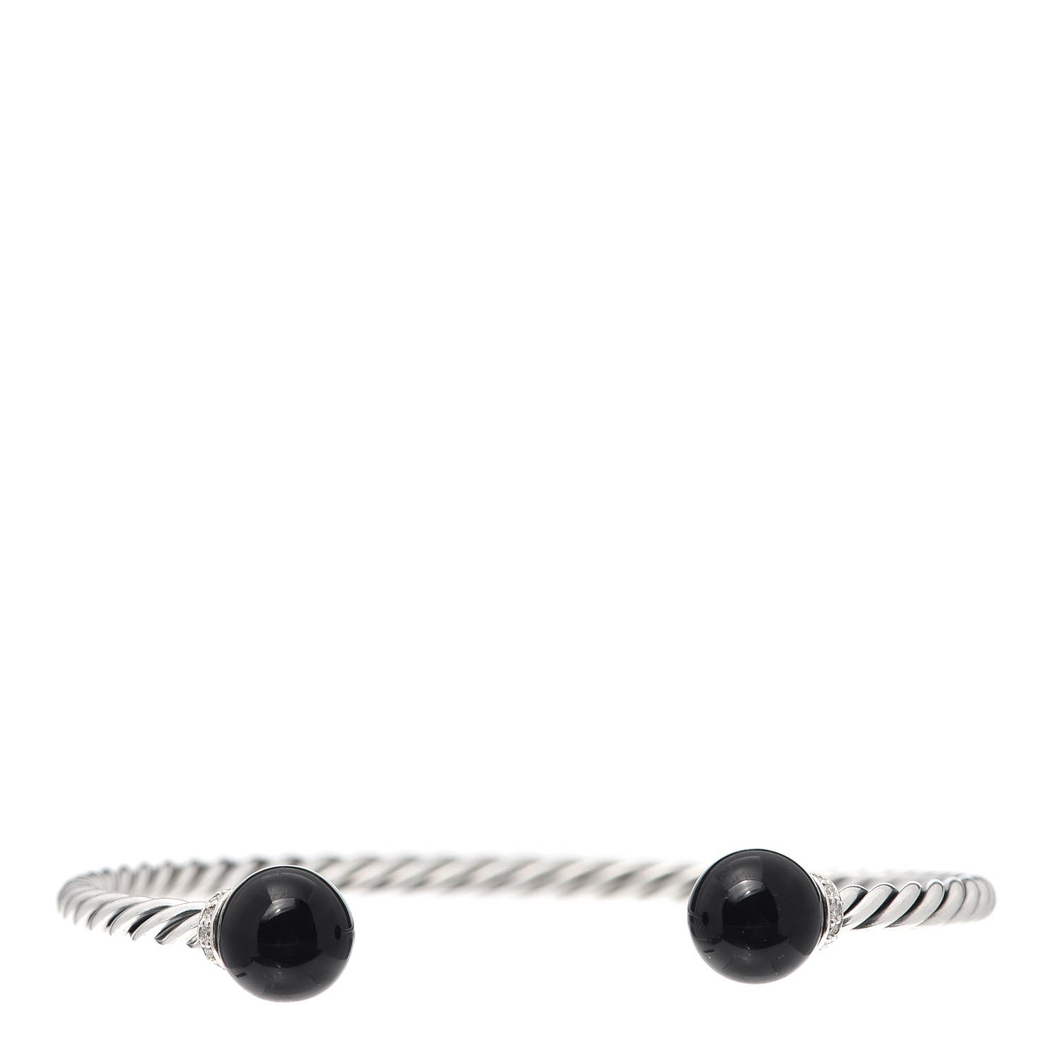 David Yurman Sterling Silver Diamond Onyx 9mm Solari Bracelet 1 of 4