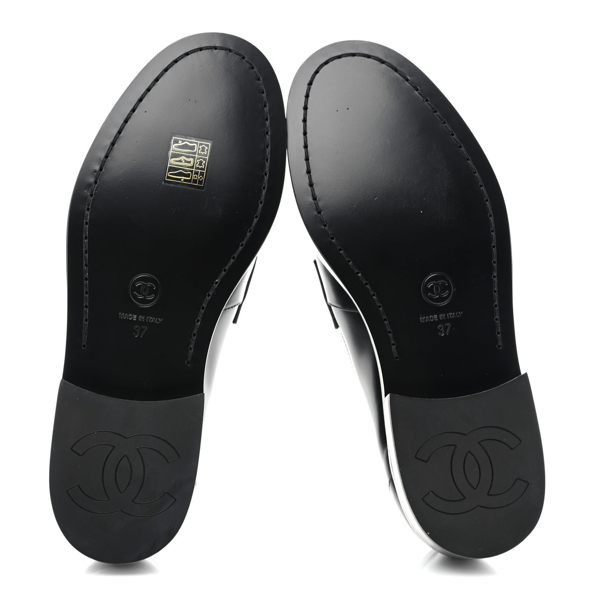 Shiny Calfskin CC Loafers Black White 37 Black White