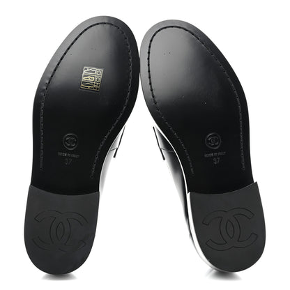Chanel Shiny Calfskin CC Loafers Black White 37 Black White 6 of 10
