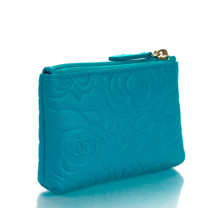 Chanel Lambskin Camellia Embossed Key Holder Case Turquoise 3 of 7