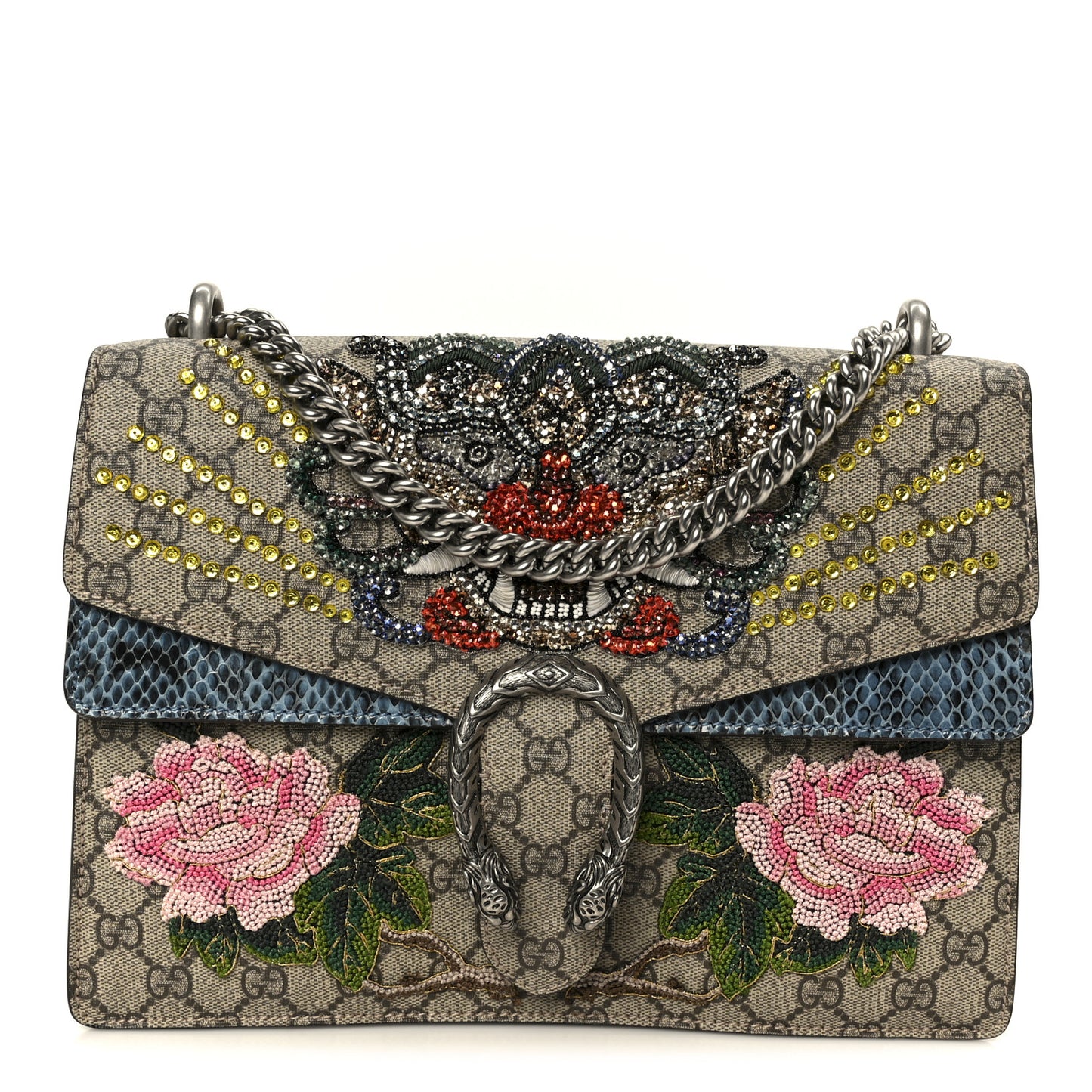 GG Supreme Monogram Python Embroidered Medium Dionysus Shoulder Bag