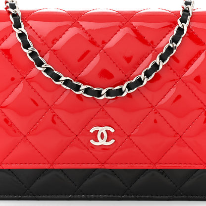 Chanel Patent Quilted Bi-Color Wallet On Chain WOC Red Black 9 of 12