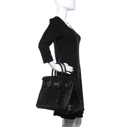 Hermes Shiny Porosus Crocodile Birkin 35 Black 2 of 15