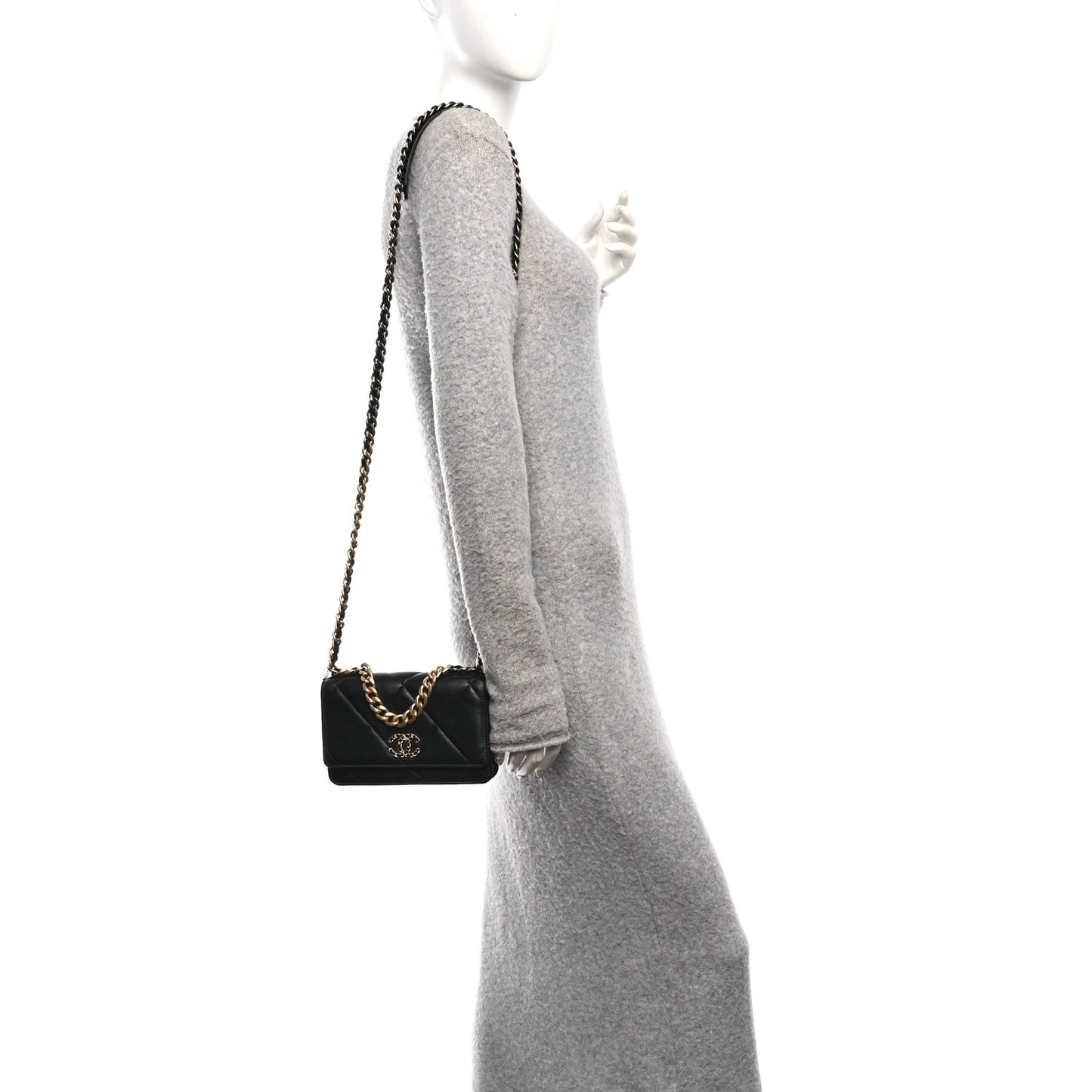 Lambskin Quilted Chanel 19 Wallet On Chain WOC Black