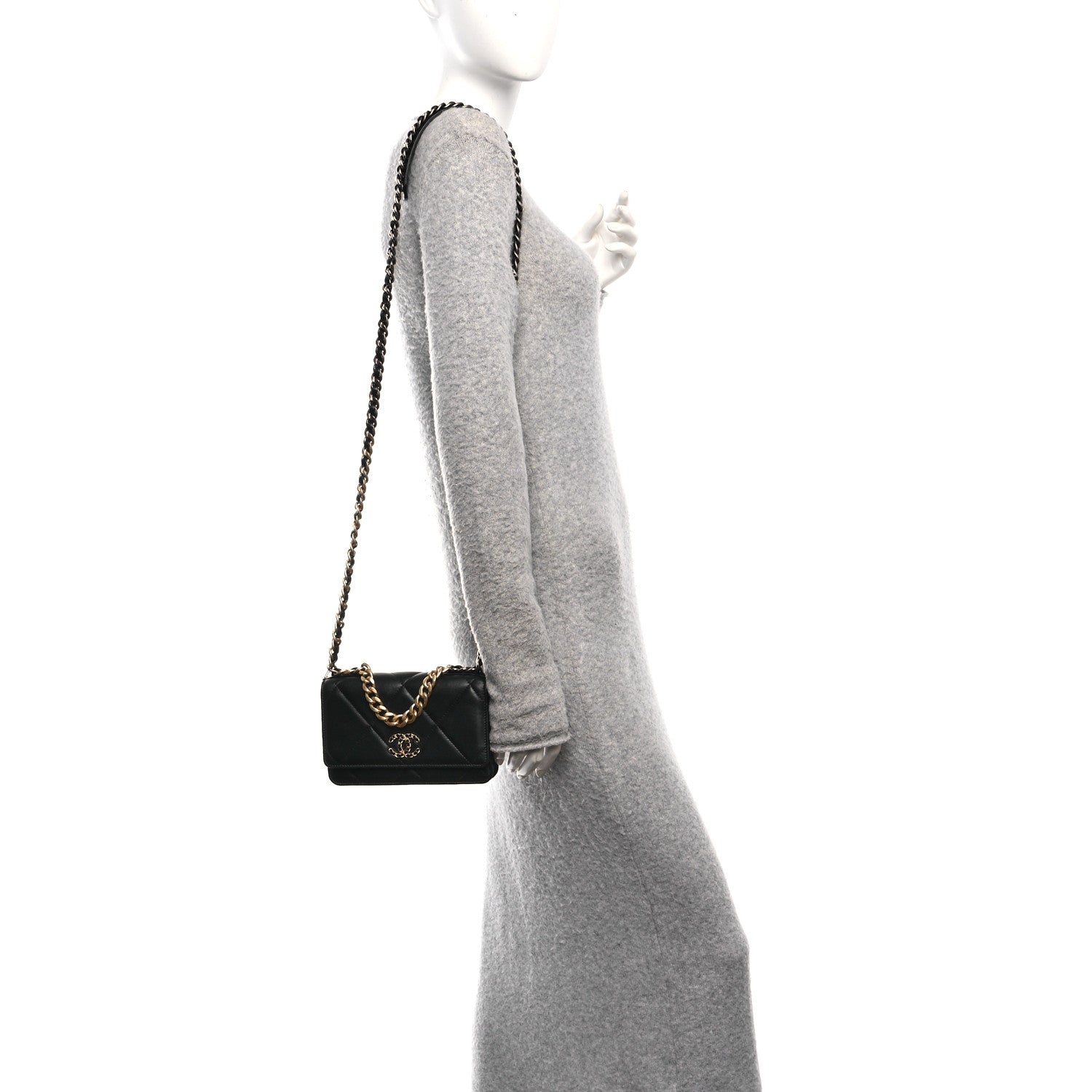 Chanel Lambskin Quilted Chanel 19 Wallet On Chain WOC Black 2 of 13