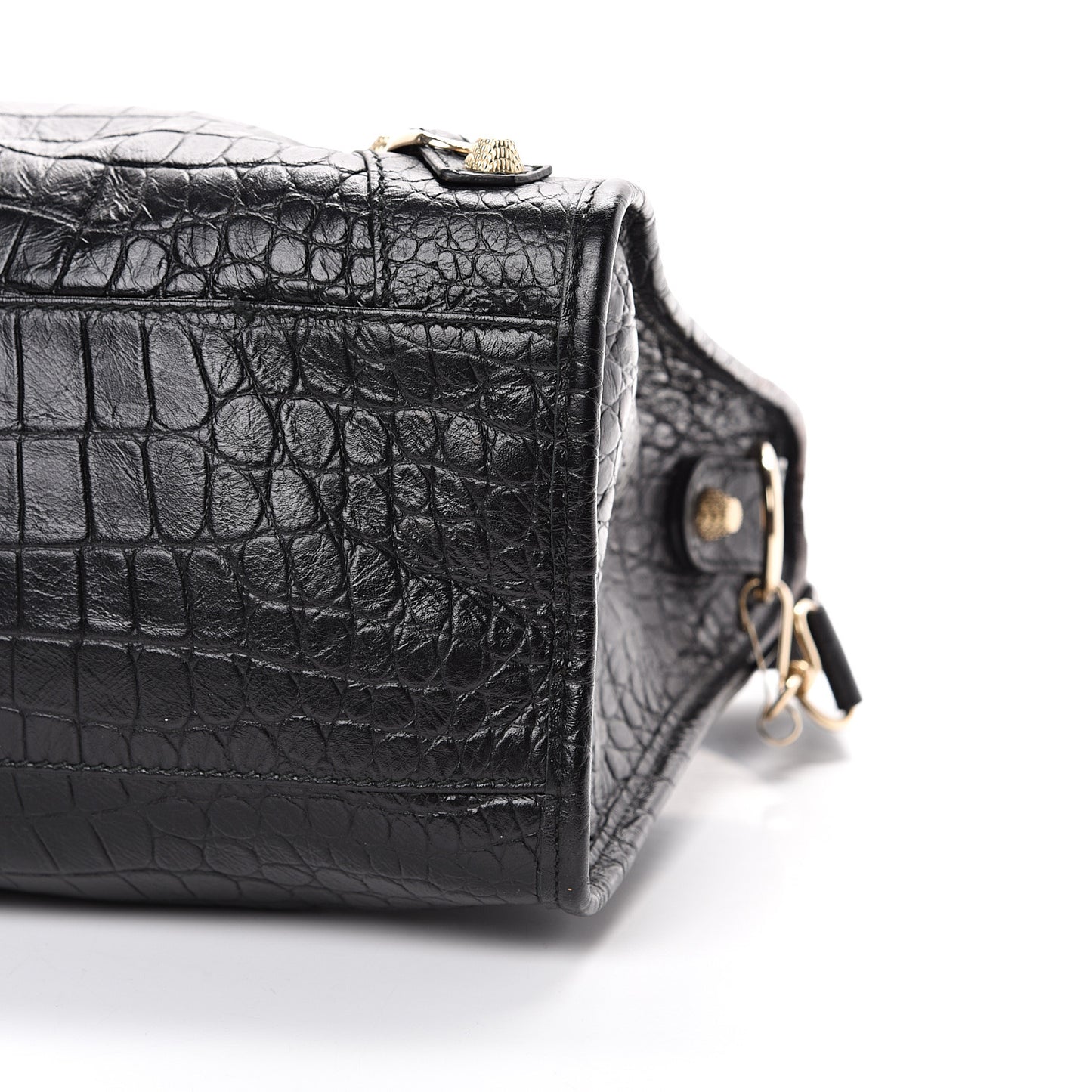 Calfskin Crocodile Embossed Giant 12 Gold Hardware City Black