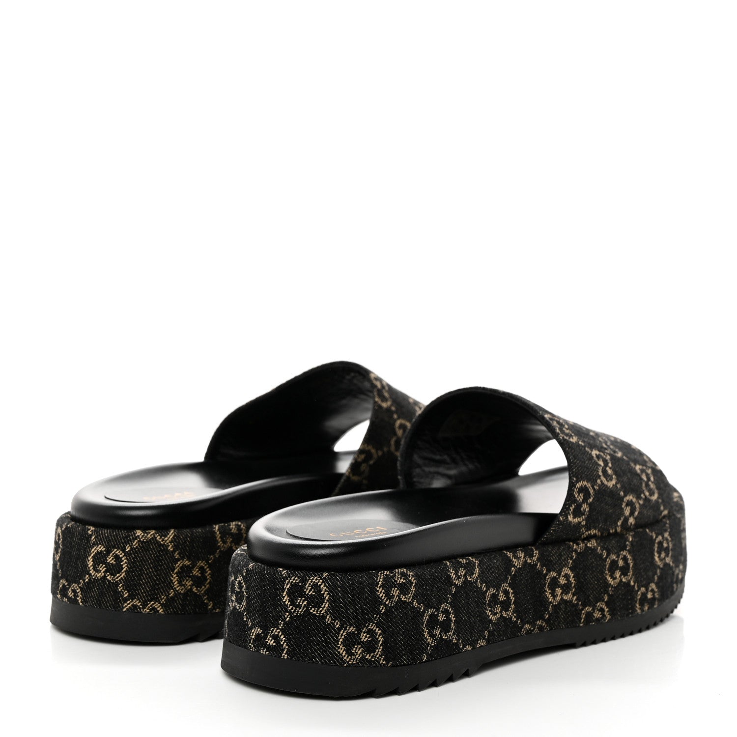 Gucci Jacquard Black Denim GG Monogram Angelina Platform 55mm Slide Sandals 40 Black Ivory 4 of 9