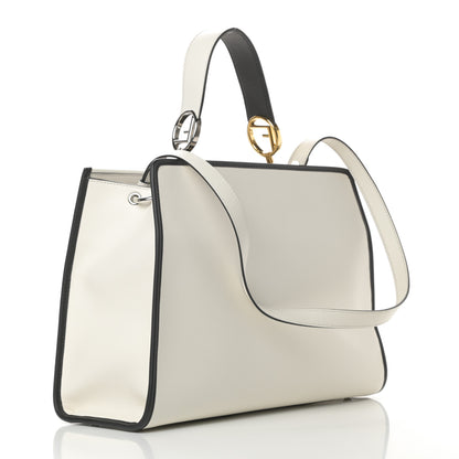 Fendi Vitello Century Velvet F is Fendi FF Embroidered Regular Runaway Satchel White Black 3 of 11