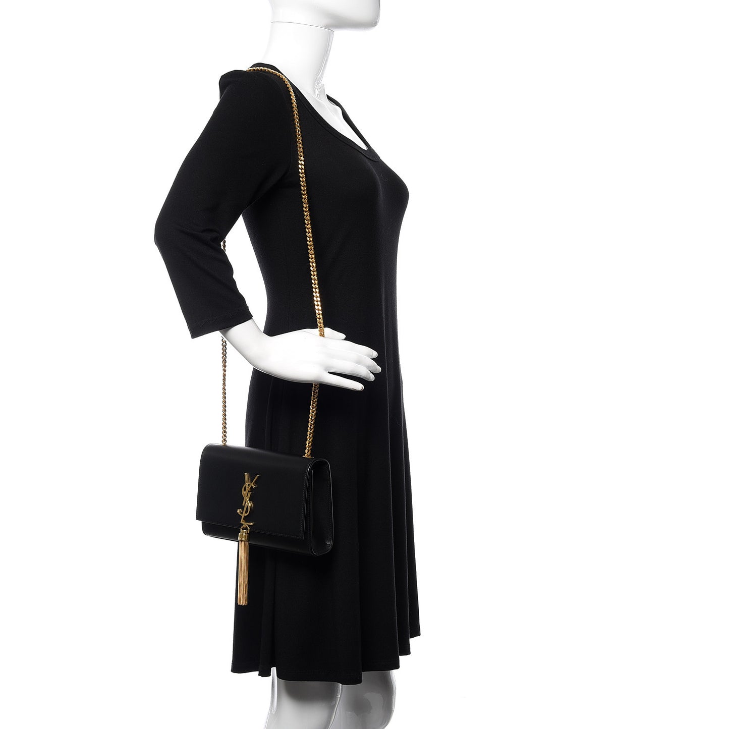 Calfskin Small Classic Monogram Kate Tassel Satchel Black