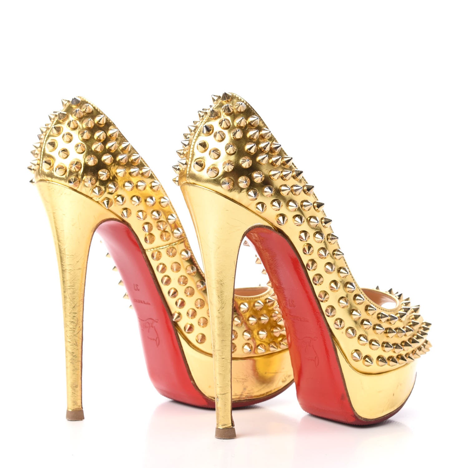 Christian Louboutin Specchio Lady Peep Spikes 150 Pumps 37 Gold 4 of 11