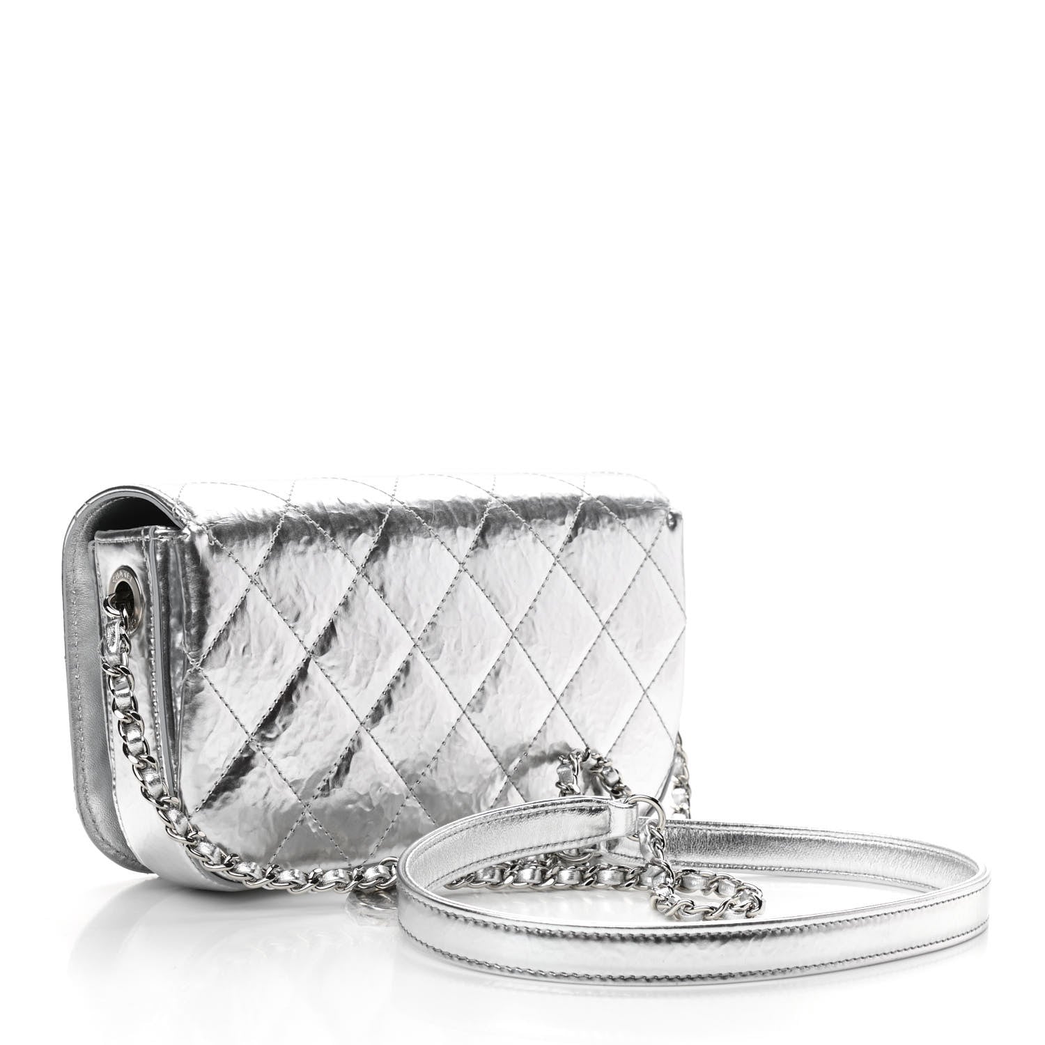 Chanel Hammered Metallic Calfskin Quilted Flap Silver 3 of 11