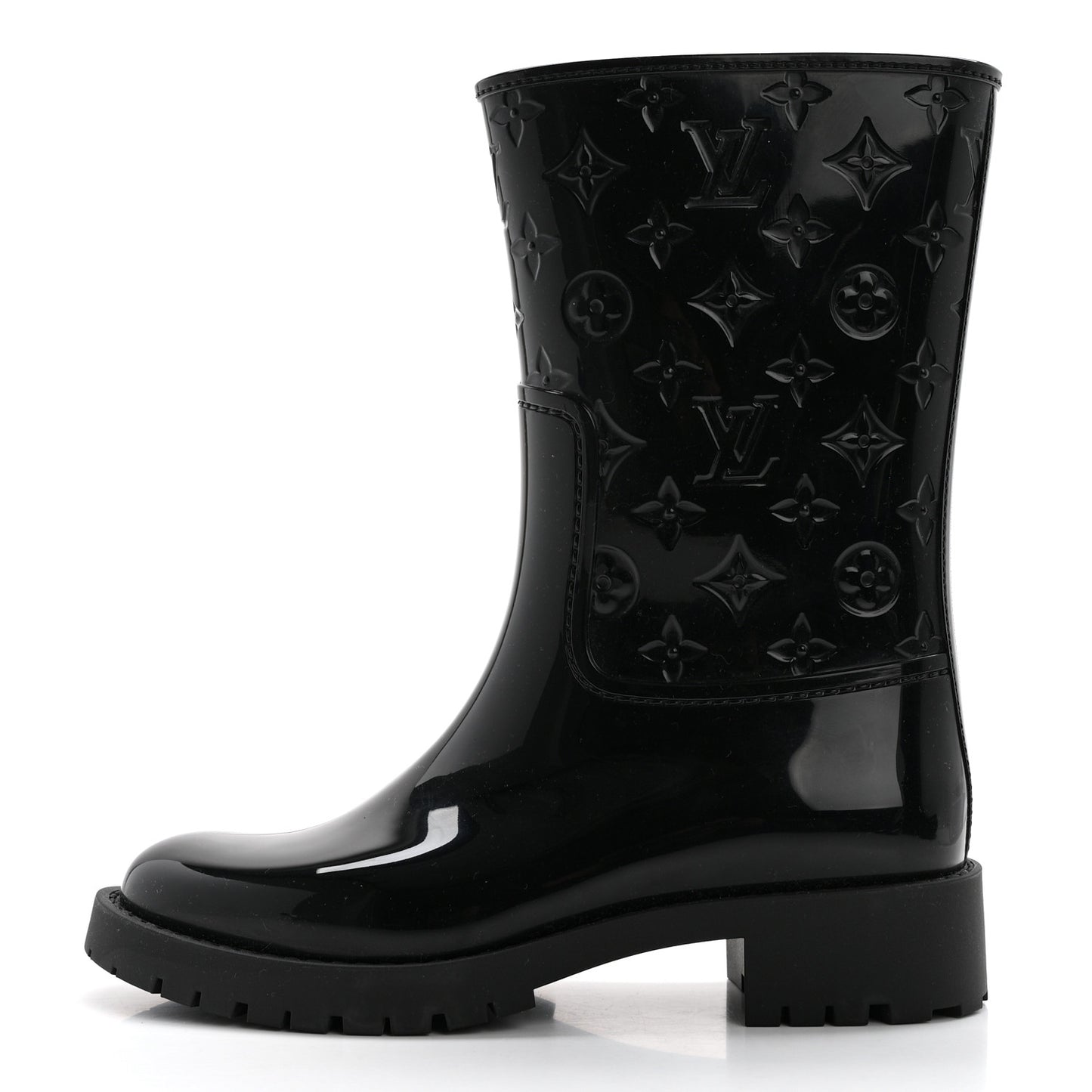 Rubber Embossed Monogram Drops Flat Half Boots 36 Black