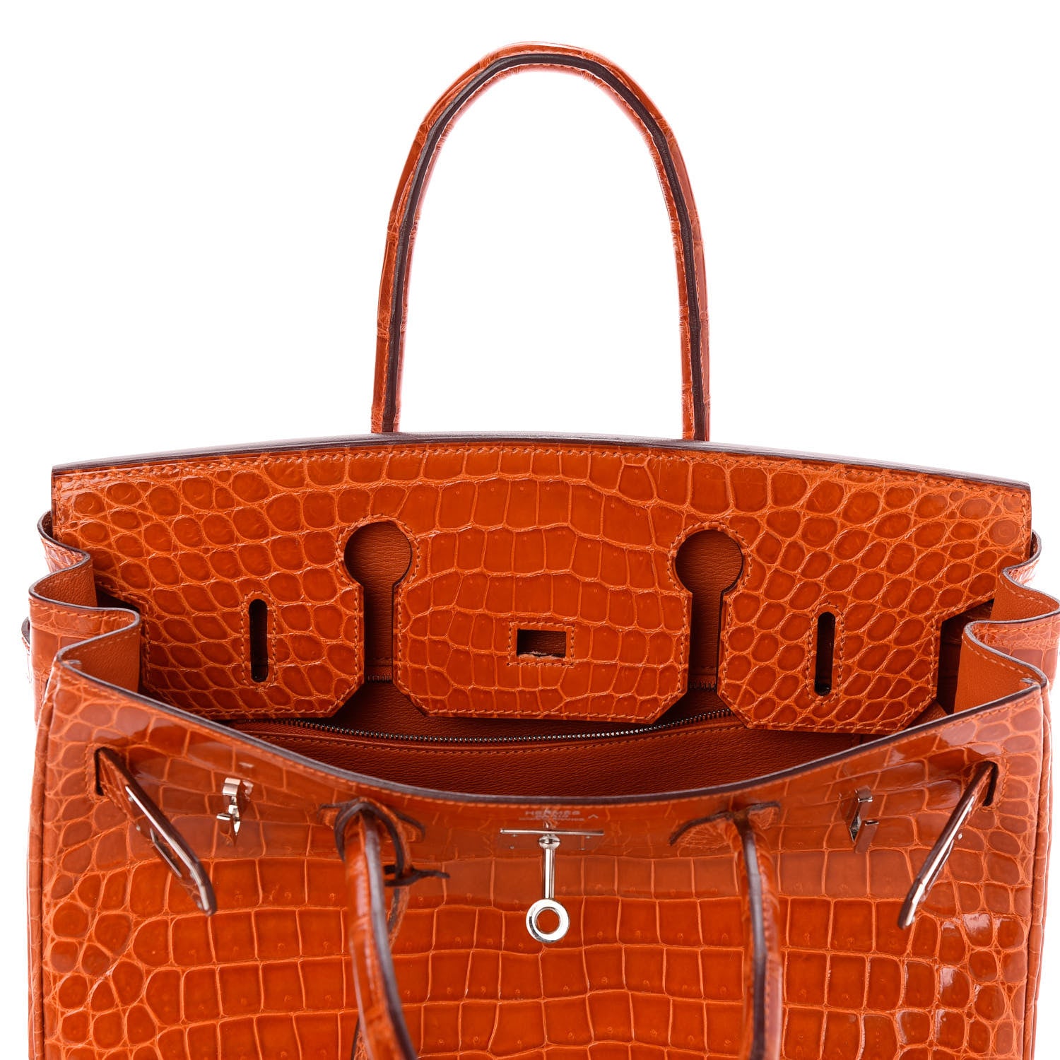 Hermes Shiny Porosus Crocodile Birkin 30 Orange 11 of 29