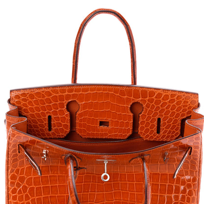 Hermes Shiny Porosus Crocodile Birkin 30 Orange 11 of 29
