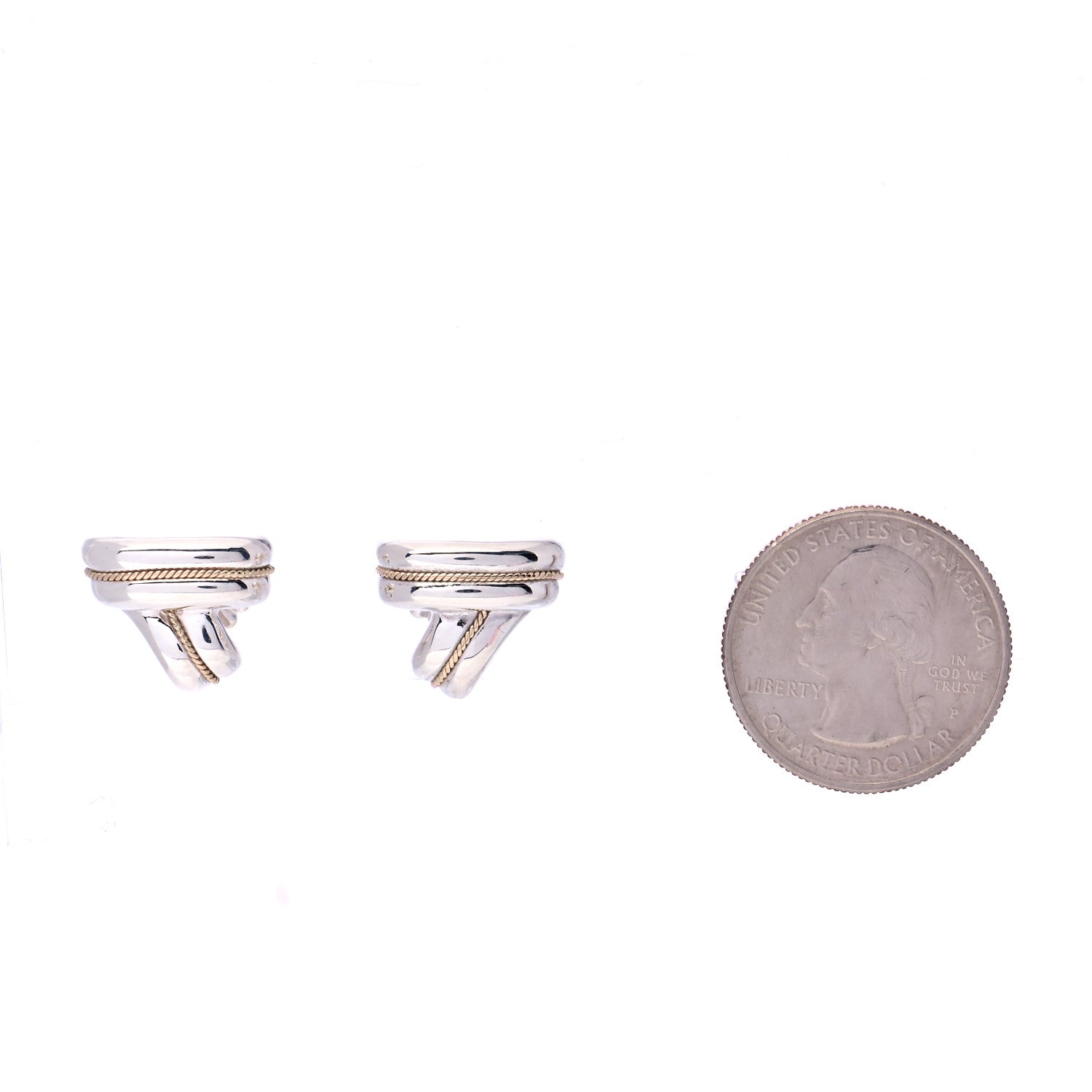 Tiffany Sterling Silver 14K Yellow Gold V Stud Earrings 2 of 5