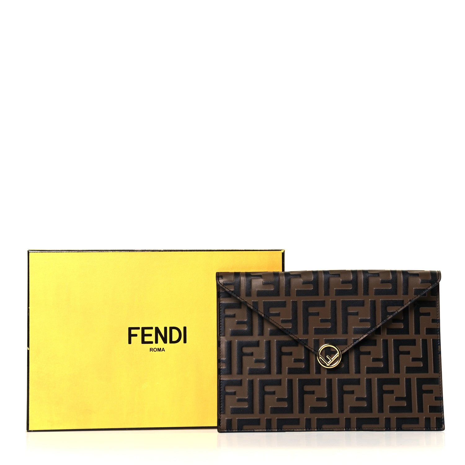 Fendi Vitello Soft F is Fendi Bi-Color FF 1974 Embossed Envelope Pouch Maya Black 8 of 8