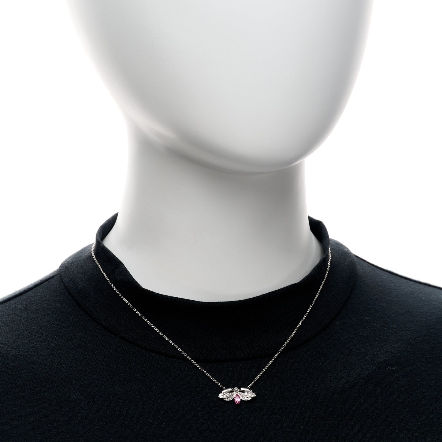 Platinum Diamond Pink Tourmaline Paper Flowers Firefly Pendant Necklace