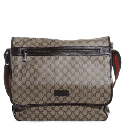 Gucci GG Plus Monogram Web Large Flap Messenger Bag Beige Dark Brown 1 of 9