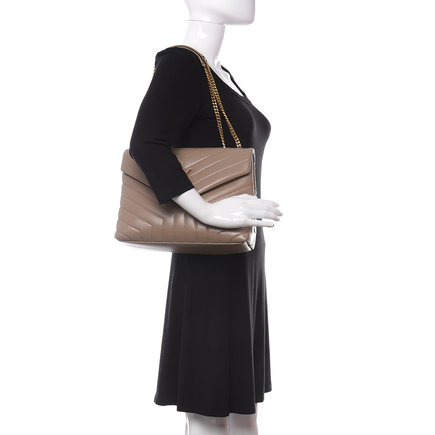 Saint Laurent Calfskin Y Quilted Monogram Medium Loulou Chain Satchel Dark Beige 2 of 9
