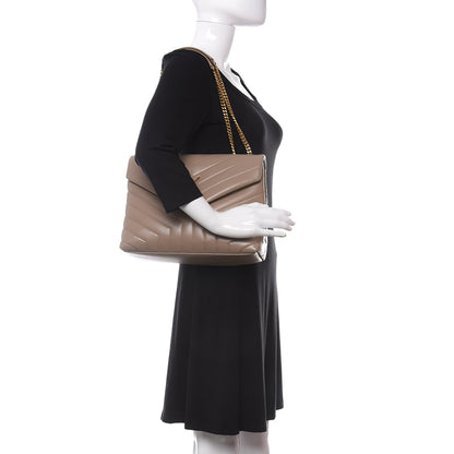 Saint Laurent Calfskin Y Quilted Monogram Medium Loulou Chain Satchel Dark Beige 2 of 9