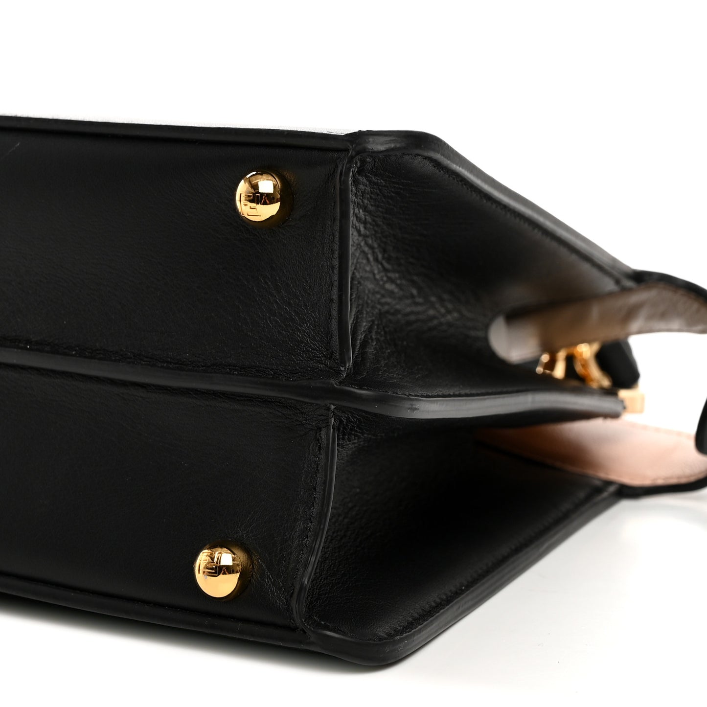 Vitello Seta Nappa Bi-Color Small Peekaboo I SEE U Satchel Black Light Rose Tortora