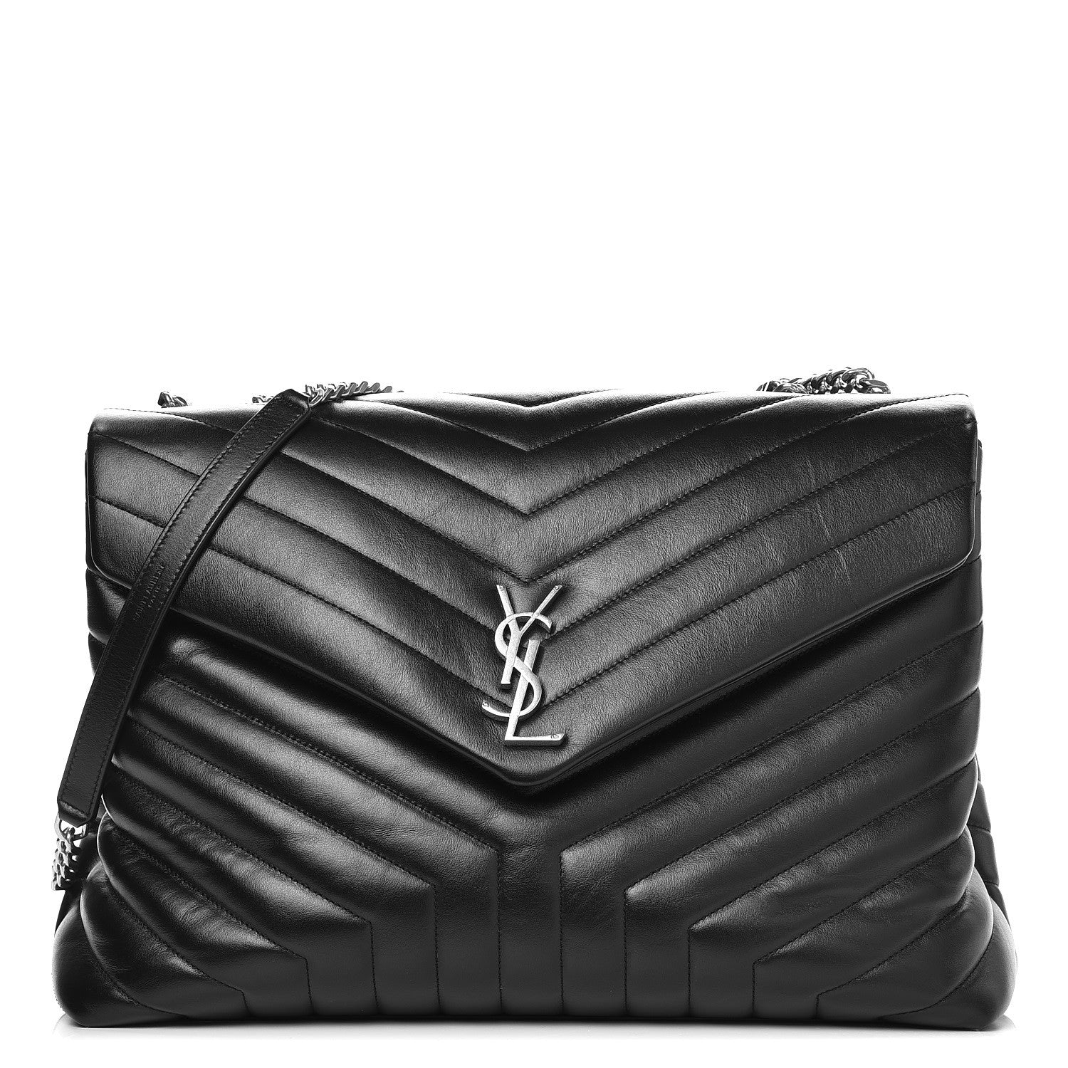 Saint Laurent Calfskin Y Quilted Monogram Large Loulou Chain Satchel Black 1 of 11