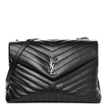 Saint Laurent Calfskin Y Quilted Monogram Large Loulou Chain Satchel Black 1 of 11