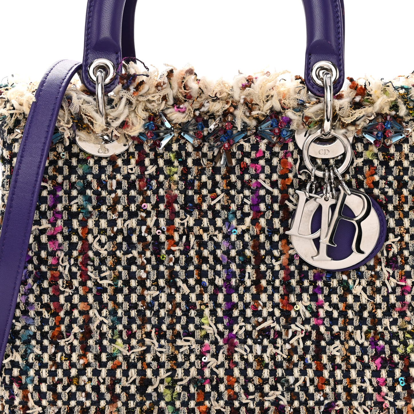 Tweed Fringe Medium Lady Dior Purple